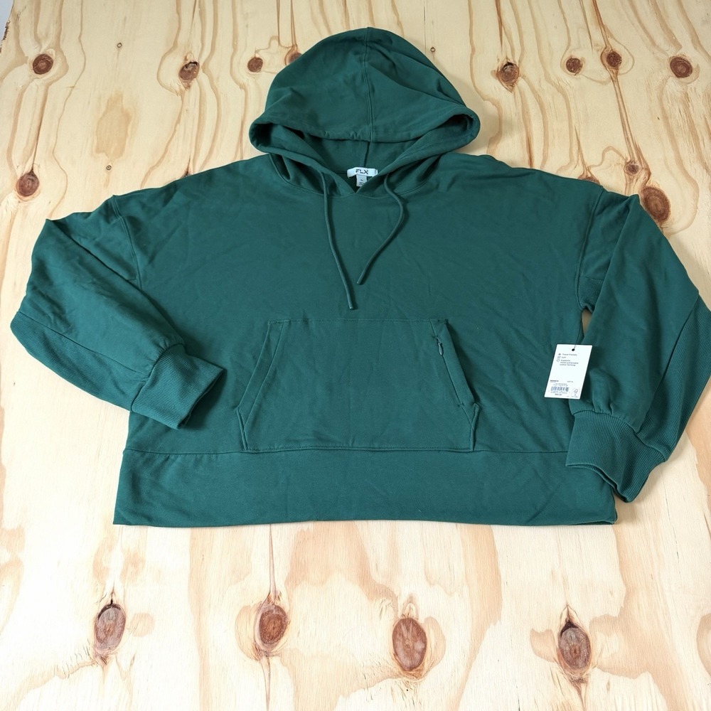 FLX Women's XL Green Oversized Pullover Hoodie Fleece Stretch Soft